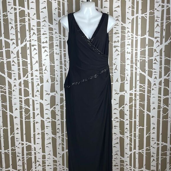 Chaps Evening Black Asymmetrical Sequin Accent Long Evening Gown sz 6 - Picture 2 of 9